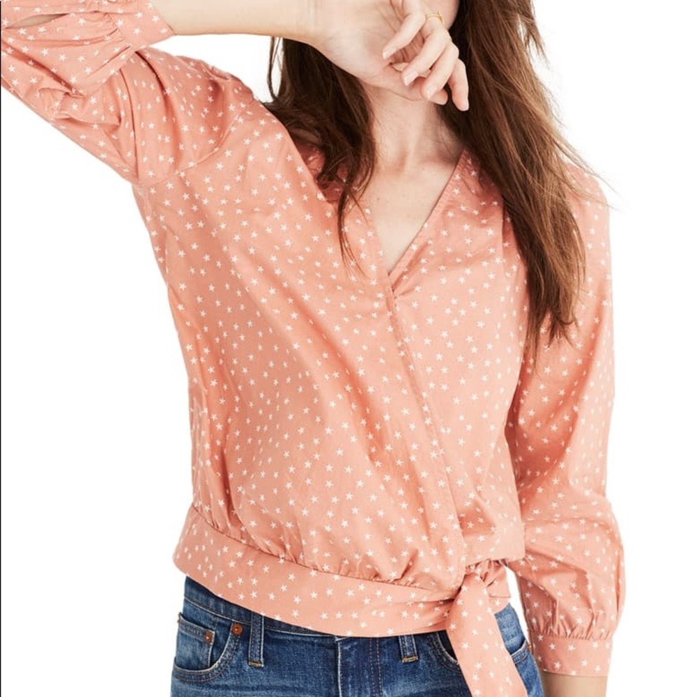 Madewell Star starry Wrap blouse Side Tie pink